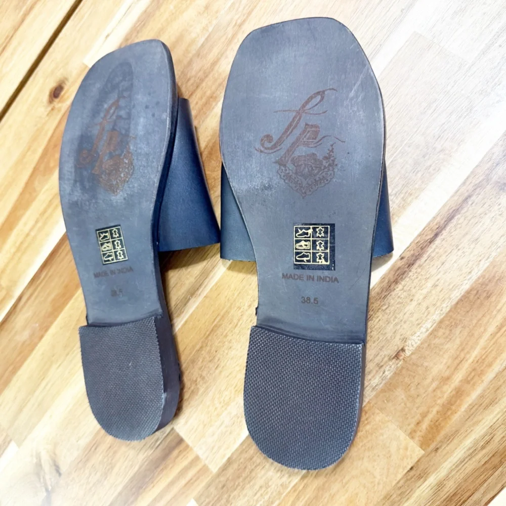 Free People Verona Slide Sandals Black Suede Leather Topstitch Detail Size 38.5 - Picture 12 of 12